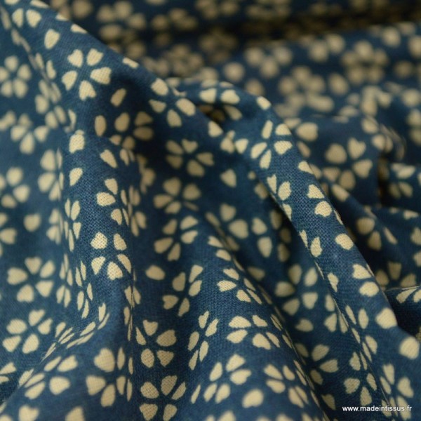 Tissu coton imprimé petites fleurs fond Marine - Oeko tex - Photo n°3