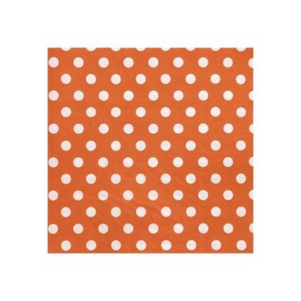 100 Serviettes en papier orange à pois blancs - Photo n°1