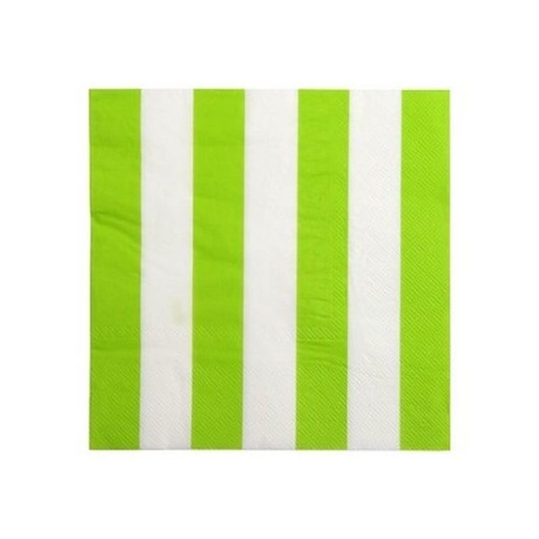 100 Serviettes en papier vert anis rayé blanc - Photo n°1
