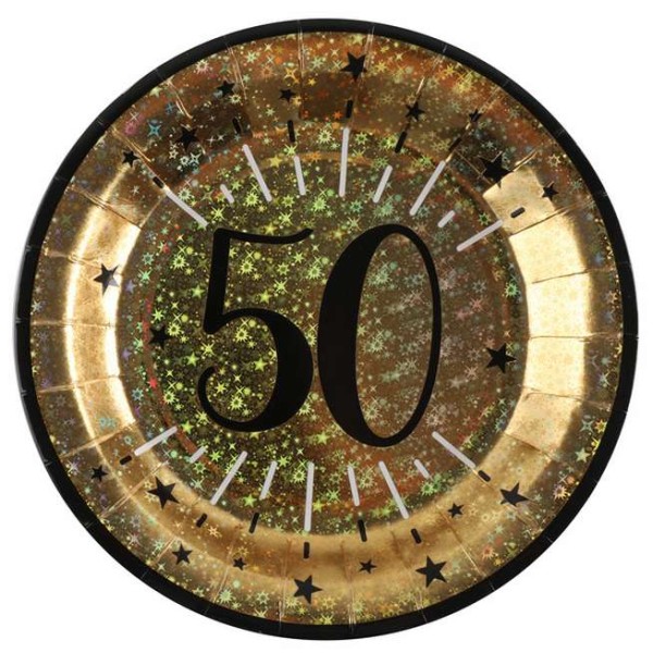10 Assiettes anniversaire 50 ans noir et or métallisé - Photo n°1