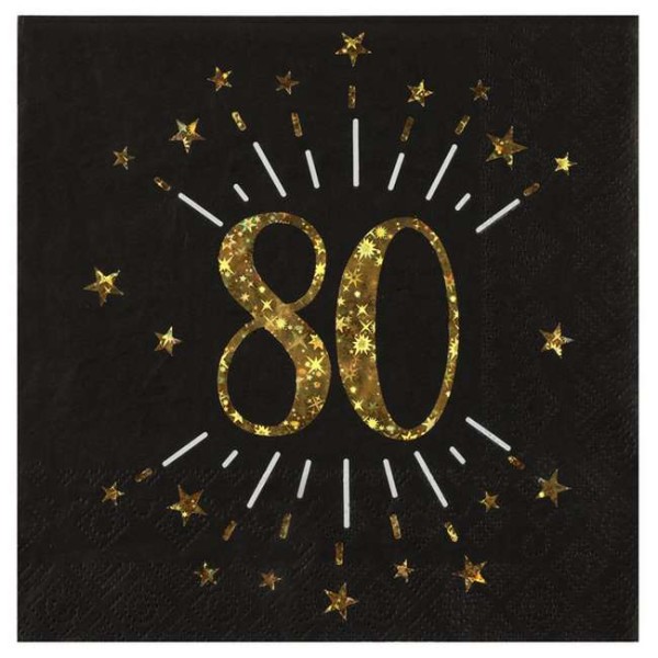 100 Serviettes anniversaire 80 ans noir et or - Photo n°1