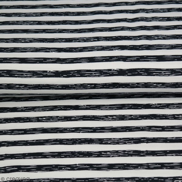 Tissu Jersey - Rayé Blanc et Noir - Par 10 cm (sur mesure) - Photo n°1
