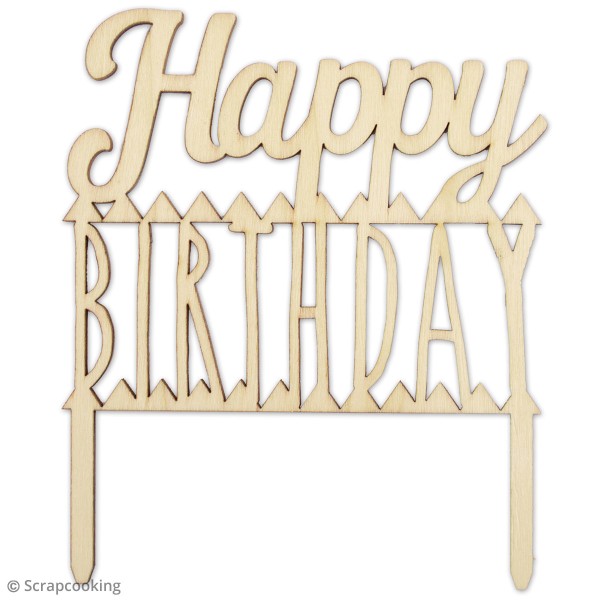 Cake topper en bois - Happy Birthday - 12 x 10 cm - Photo n°2