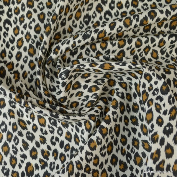 Tissu coton motif Léopard fond écru - Oeko tex - Photo n°2