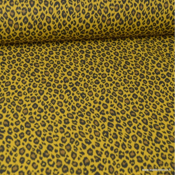 Tissu coton motif Léopard fond Savane - Oeko tex - Photo n°1