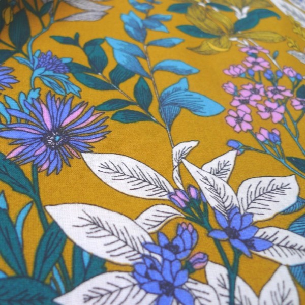 Tissu coton imprimé petites fleurs Glycines Moutarde - Oeko tex - Photo n°1