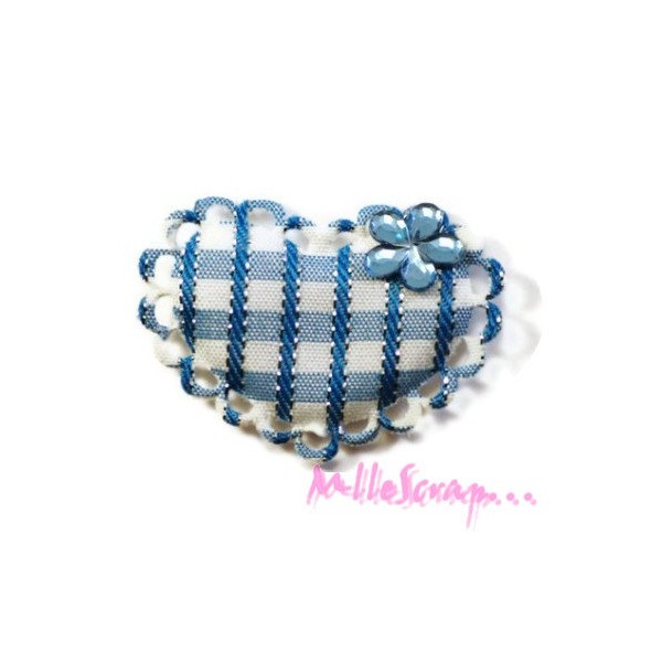 Appliques cœurs tissu strass bleu - 5 pièces - Photo n°1