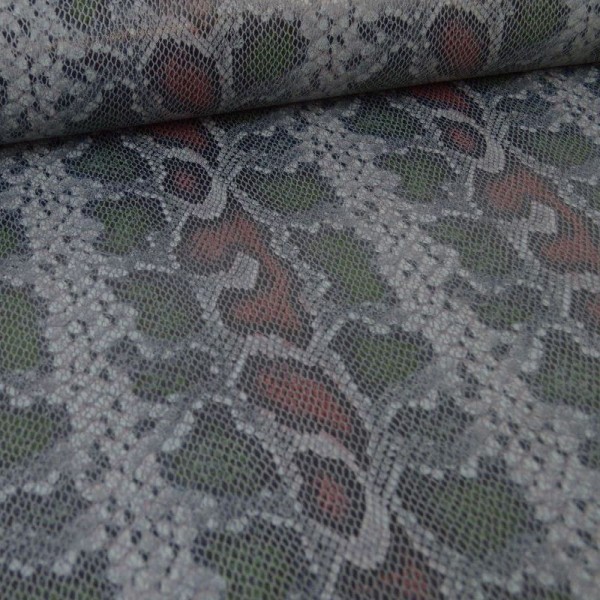 Tissu Scuba aspect faux cuir aspect reptile gris et rouge - Photo n°2