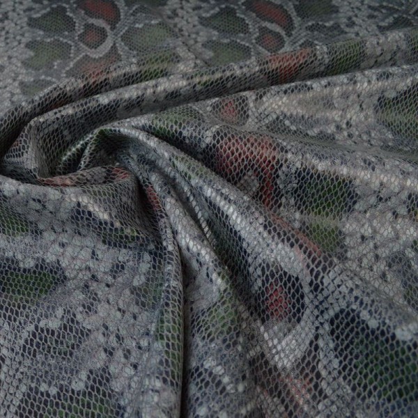 Tissu Scuba aspect faux cuir aspect reptile gris et rouge - Photo n°1