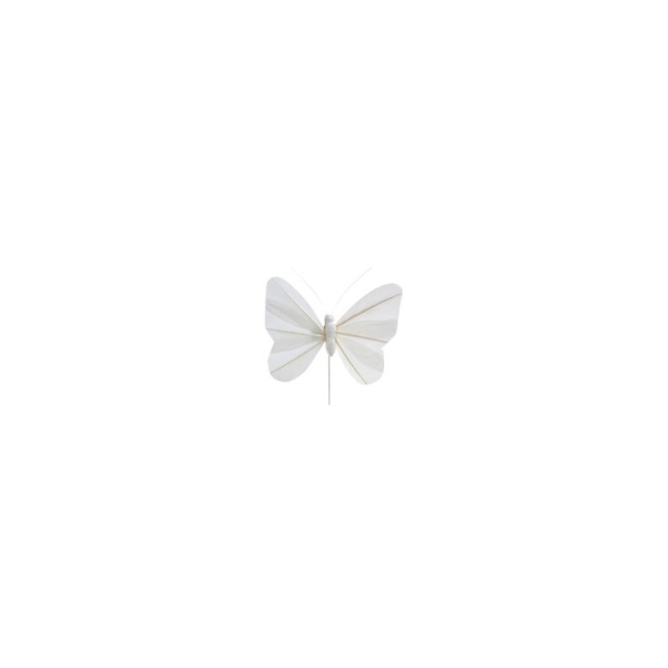 Papillons unis sur tige (x6) Blanc - Photo n°1