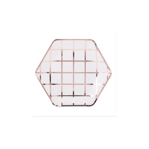 Assiettes hexagonales or rose x8 - Photo n°1