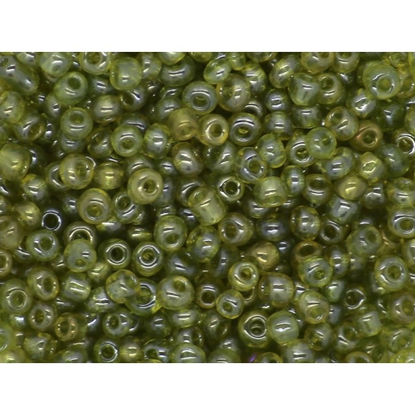Perles rocaille verre transparent 4mm vert jaune - 50g - Photo n°1