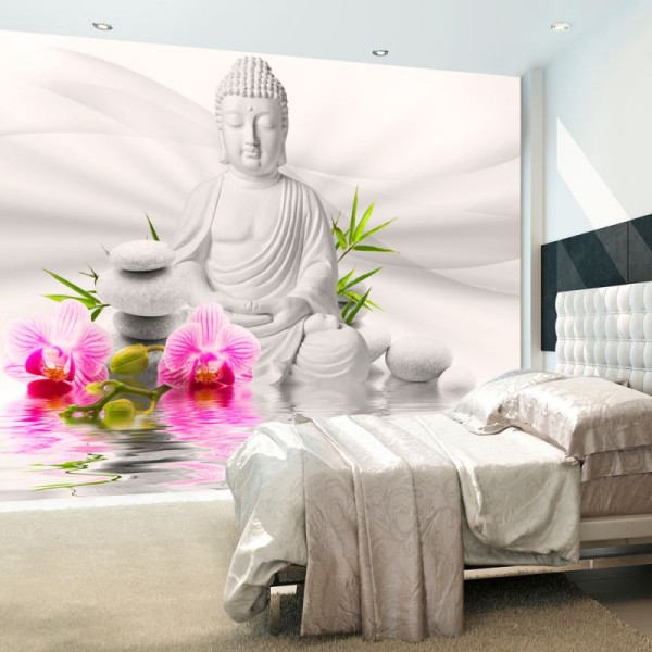 Papier peint - Bouddha et orchidées .Taille : 150x105 - Photo n°1