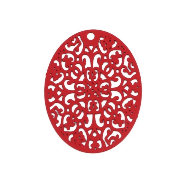 PS110216726 PAX de 5 Estampes pendentif Ovale ajouré 31mm métal couleur Rouge - Photo n°1