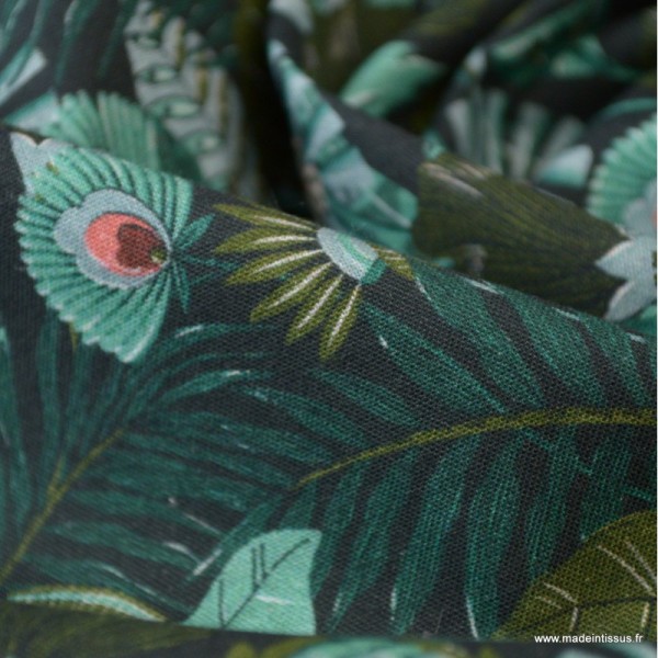 Tissu popeline coton imprimé feuilles et fleurs vert - Morris - oeko tex - Photo n°3