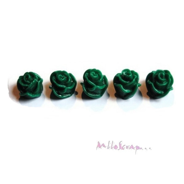 Cabochons petites roses résine vert foncé - 5 pièces - Photo n°1