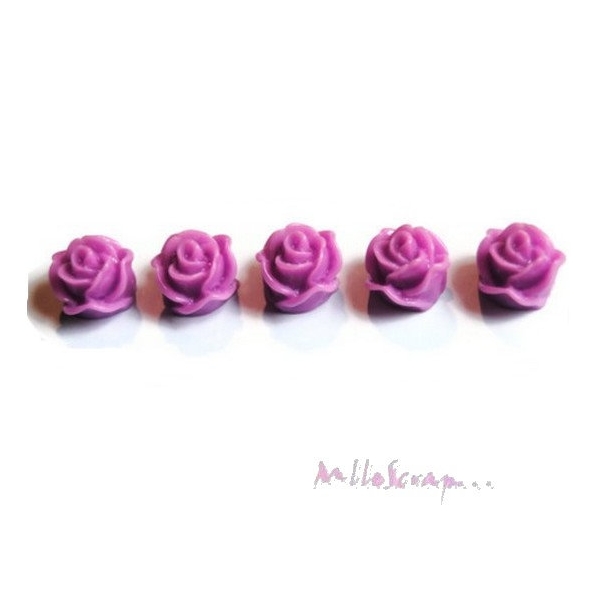 Cabochons petites roses résine violet - 5 pièces - Photo n°1