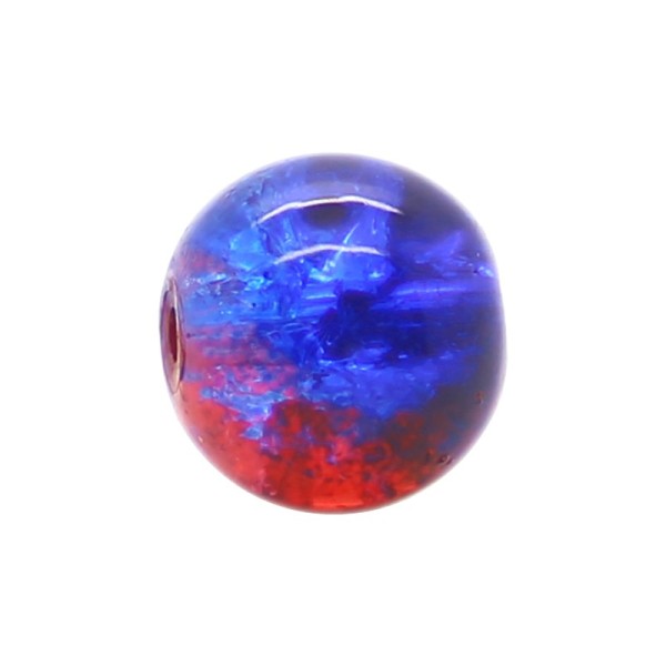 50 x Perle en Verre Craquelé Bicolore 8mm Bleu Rouge - Photo n°1