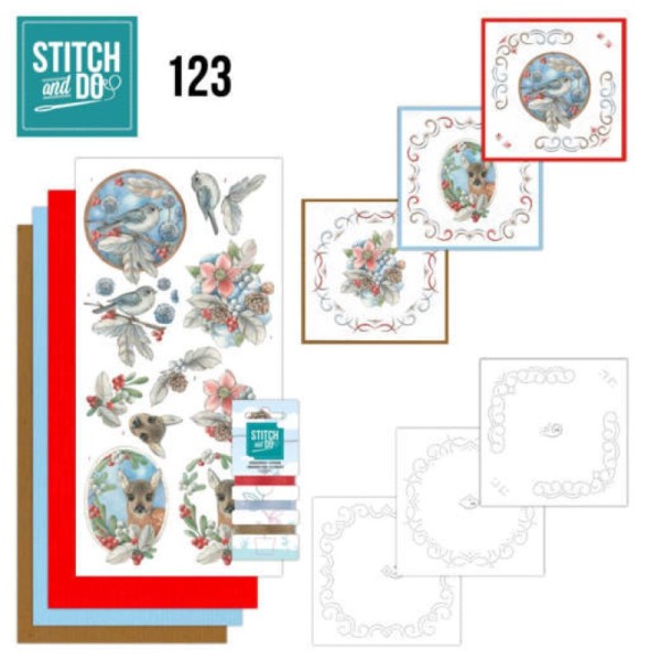 Stitch and do 123 - kit Carte 3D broderie - Faon oiseaux et baies - Photo n°1