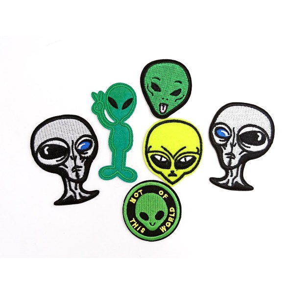 Pack de 6 écussons aliens UFO extraterrestres ovni, patchs brodés thermocollants - Photo n°1