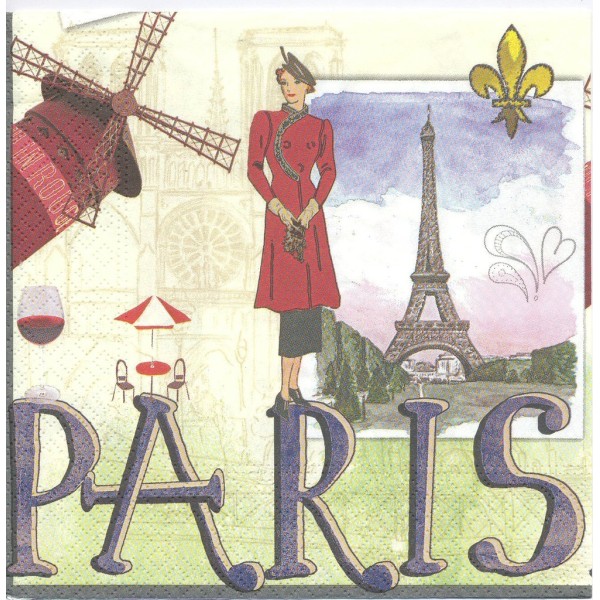 4 Serviettes en papier Paris Symboles Format Lunch Decoupage Decopatch 74451 Nouveau - Photo n°1