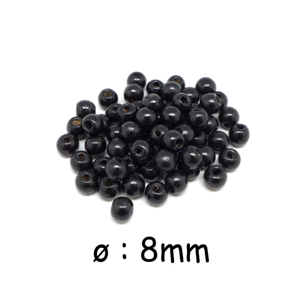 100 Perles Ronde En Bois Couleur Noire 8mm - Photo n°1
