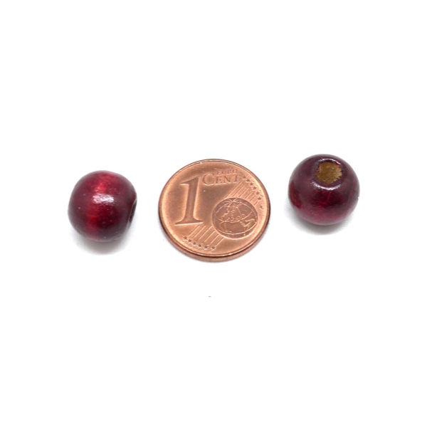 50 Perles En Bois Ronde 10mm Rouge Bordeaux - Photo n°2