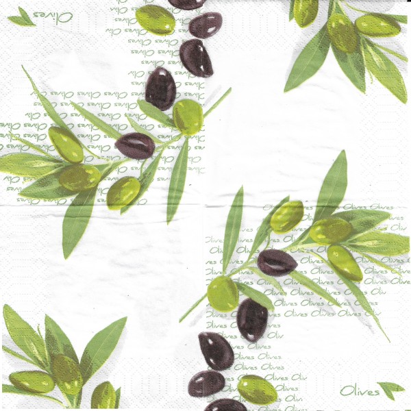 4 Serviettes en papier Branches D'Olives Format Cocktail Decoupage Decopatch 5198 PPD - Photo n°1