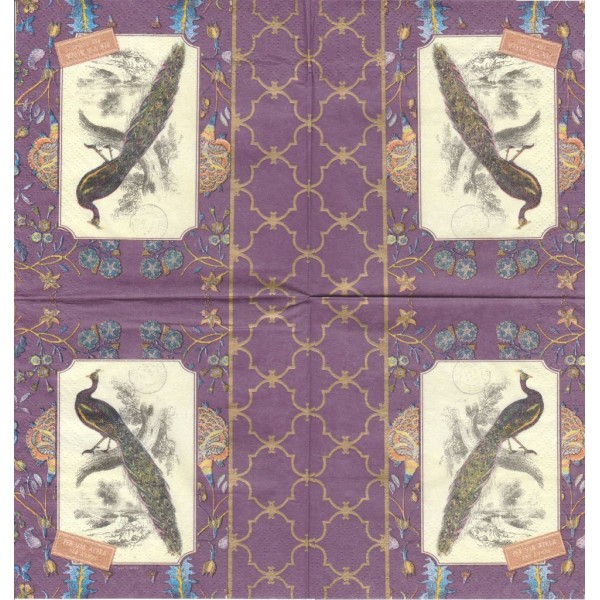 4 Serviettes en papier Oiseau Paon Jaipur Format Lunch Decoupage Decopatch 133-1368 PPD - Photo n°1