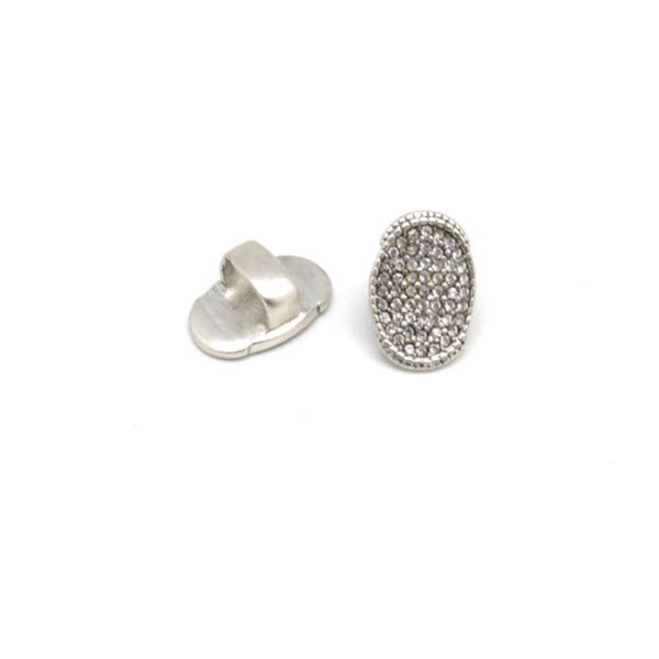 2 Perles Passant Ovale À Strass Incolore Blanc Brillant En Métal Argenté Pour Cuir Régaliz - Photo n°2