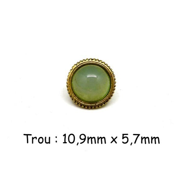 2 Perles Passant Avec Cabochon Rond Couleur Vert Prehnite, Opaline En Métal Doré Pâle Pour Gros C - Photo n°1