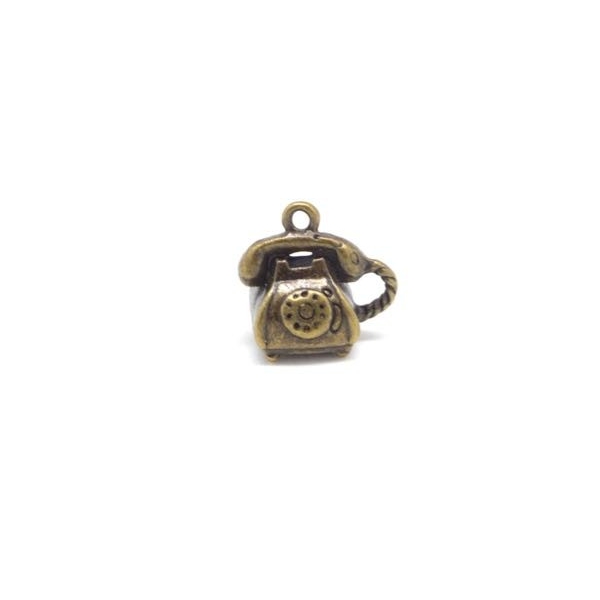 5 Breloques Téléphone Vintage Bronze En Métal - Idéal Maison De Poupée Miniature - Photo n°1