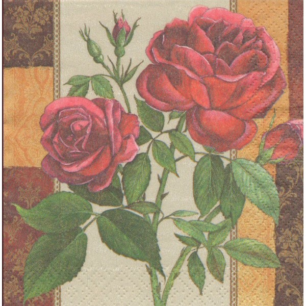 4 Serviettes en papier Fleur Roses Rouges Format Cocktail Decoupage Decopatch SDC-024000 Paw - Photo n°1