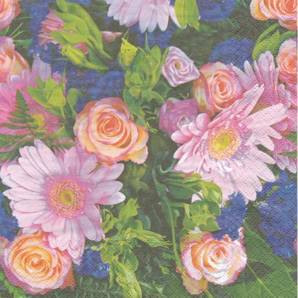 4 Serviettes en papier Fleurs Roses et Gerbera Format Lunch Decoupage Ti-Flair 344032 - Photo n°1
