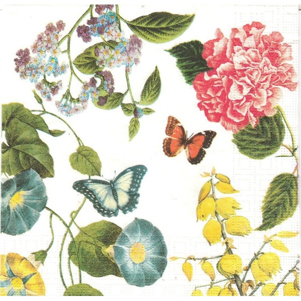 4 Serviettes en papier Jardin Victoria Fleur Papillon Format Lunch Decoupage Decopatch 133-1918 PPD - Photo n°1