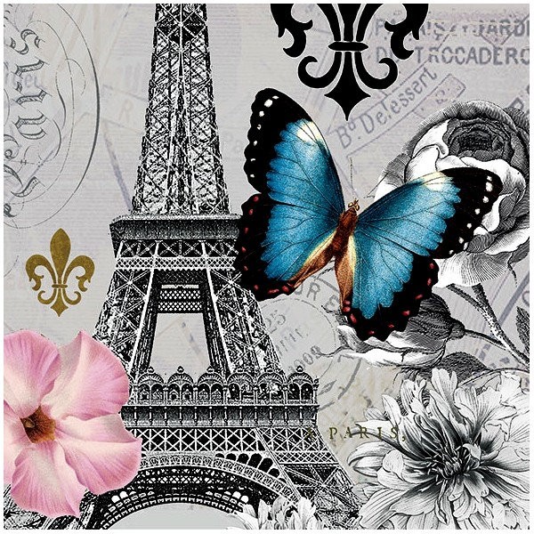 4 serviettes en papier découpage collage 33 cm ICI PARIS - Photo n°1