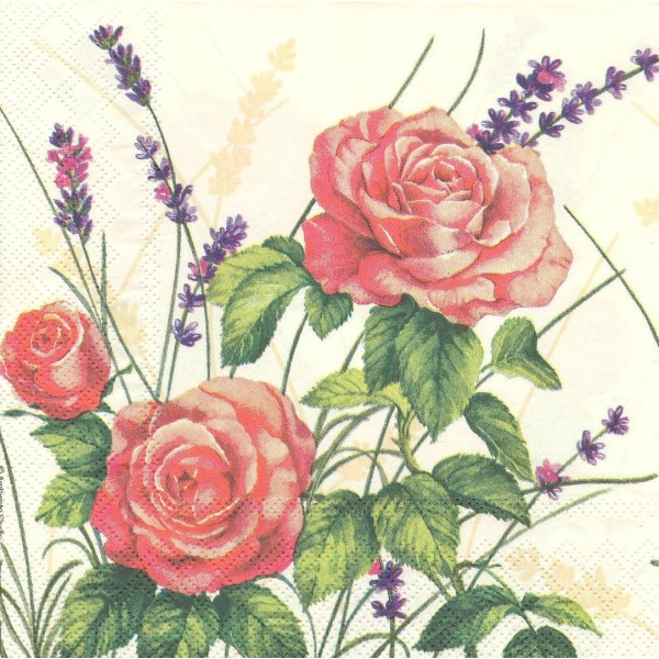 4 Serviettes en papier Fleurs Roses & Lavande Format Lunch Decoupage Decopatch 13304110 Ambiente - Photo n°1