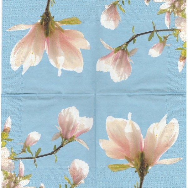 4 Serviettes en papier Fleurs Magnolia Format Lunch L-10161-0100 IHR Decoupage Decopatch - Photo n°1