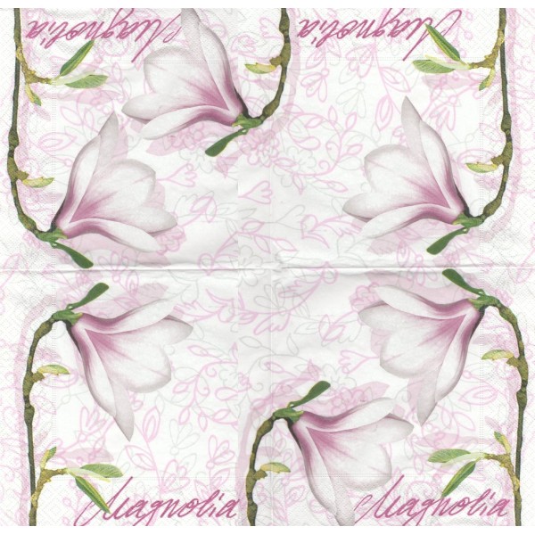 4 Serviettes en papier Fleurs Magnolia Format Lunch Decoupage Decopatch 20816 Paper+Design - Photo n°1