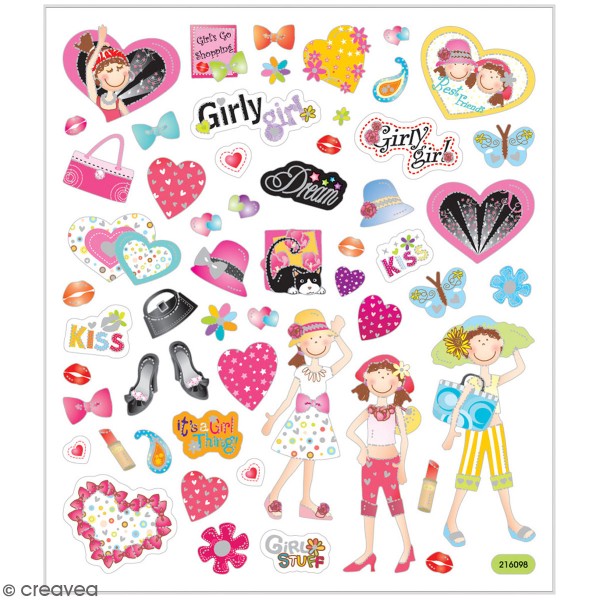 Stickers Creotime - Girly - 40 pcs environ - Photo n°1