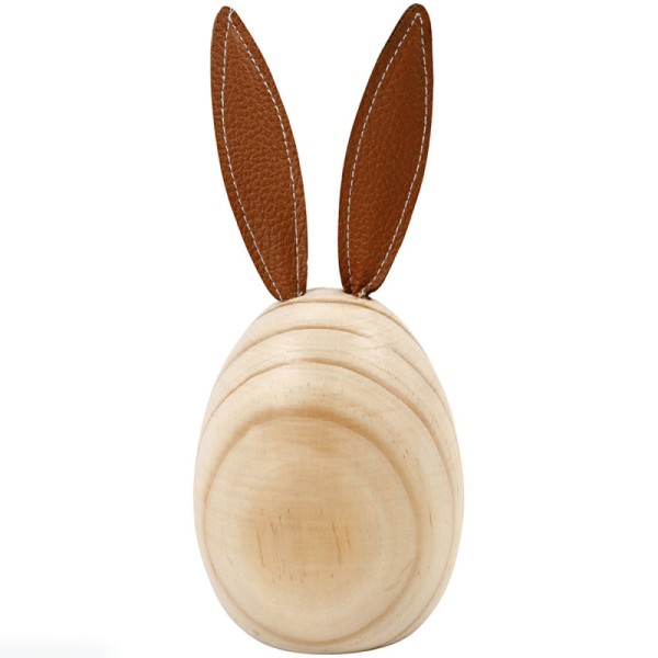 Lapin en bois à décorer avec ses oreilles en cuir - 19 cm - 1 Pce - Photo n°1