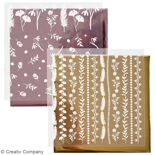 Set de papier transfert métallisé et motifs Fleuris - 15 x 15 cm - 4 pcs - Photo n°2