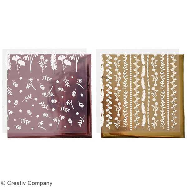 Set de papier transfert métallisé et motifs Fleuris - 15 x 15 cm - 4 pcs - Photo n°3
