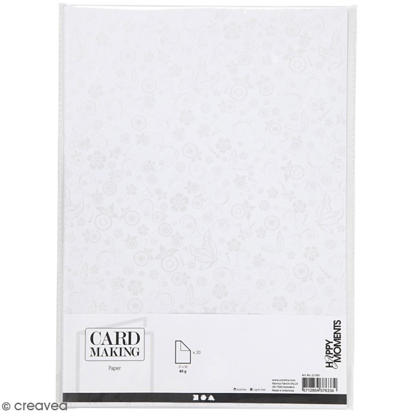 Papier scrapbooking A4 coloris Blanc - Motifs argentés - 20 feuilles - Photo n°1