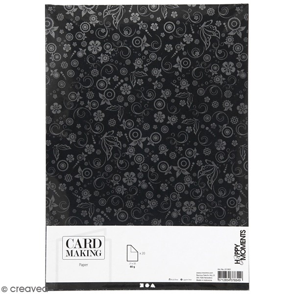 Papier scrapbooking A4 coloris Noir - Motifs argentés - 20 feuilles - Photo n°1