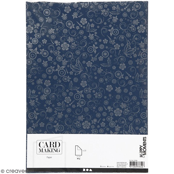 Papier scrapbooking A4 coloris Bleu marine - Motifs argentés - 20 feuilles - Photo n°1