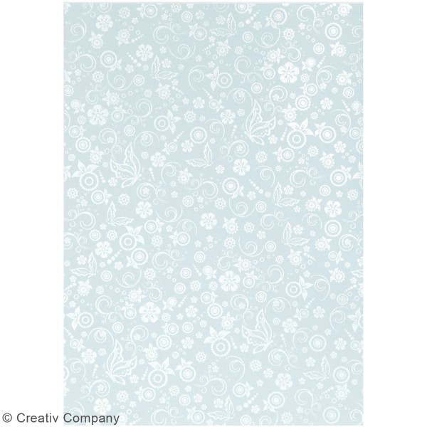 Papier scrapbooking A4 coloris Bleu clair - Motifs argentés - 20 feuilles - Photo n°2