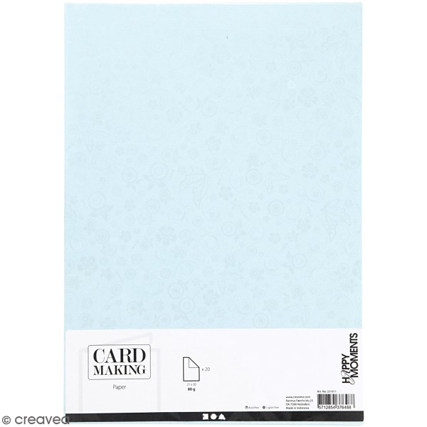 Papier scrapbooking A4 coloris Bleu clair - Motifs argentés - 20 feuilles - Photo n°1