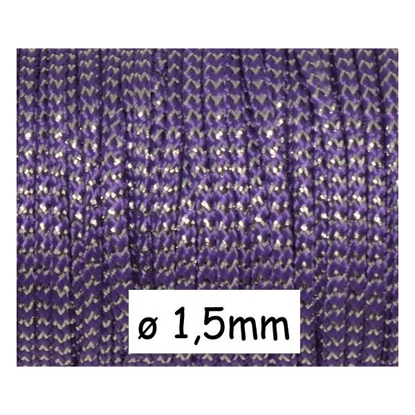 4,50m Fil Polyester Tressé Violet Et Argenté 1,5mm - Photo n°1