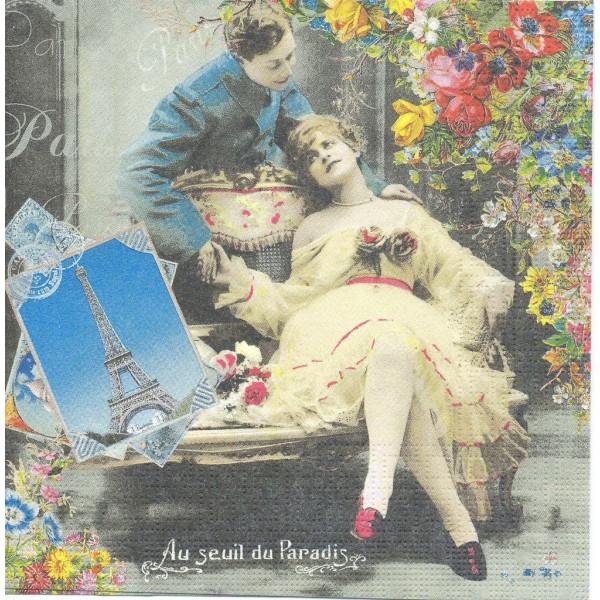 4 Serviettes en papier Couple d'amoureux Nostalgie Paris Format Lunch Decoupage 133-1191 PPD - Photo n°1